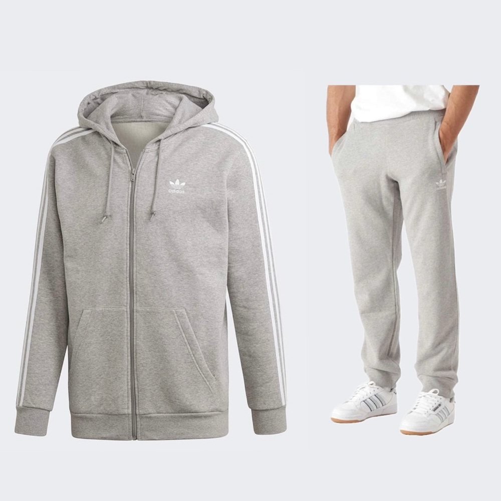 (2 piece set) Adidas original Men trefoil fleece zip jacket and pants